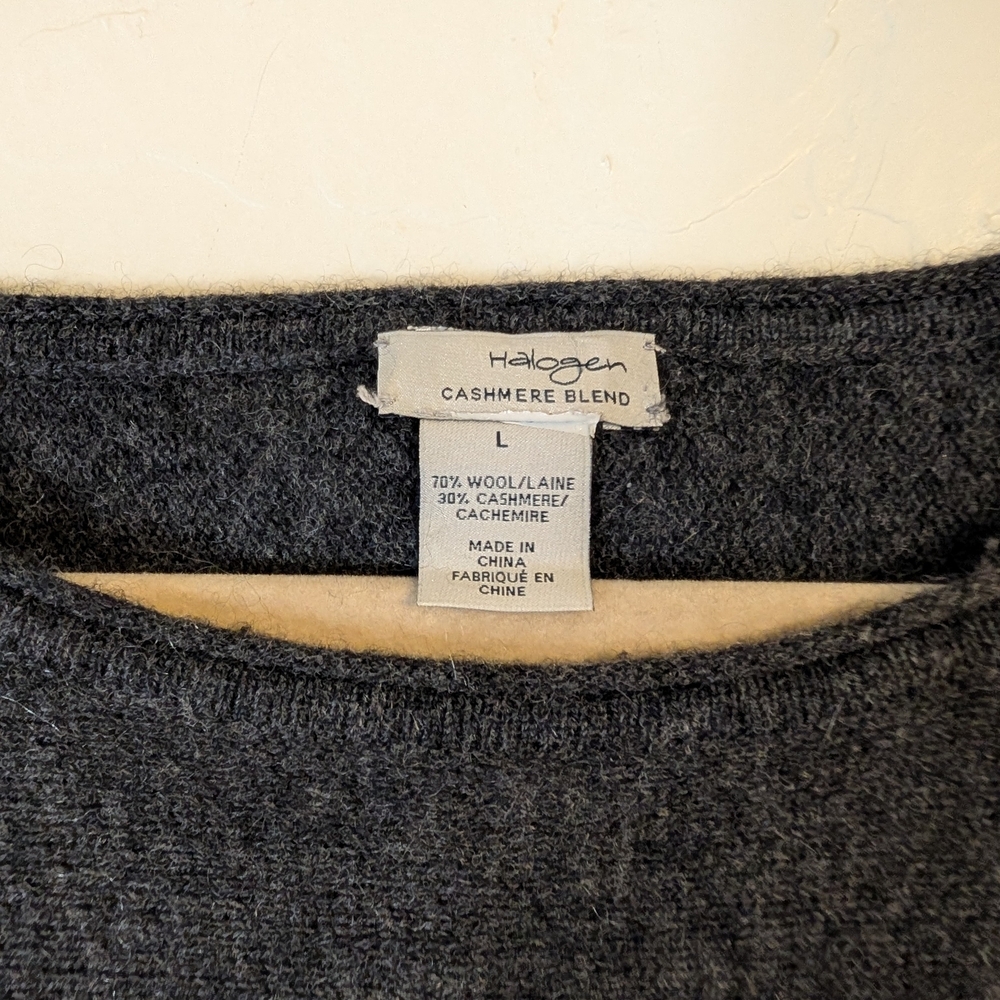 Halogen Wool Cashmere Blend Sweater Side Slit Hem Charcoal Grey Tunic - Picture 6 of 9
